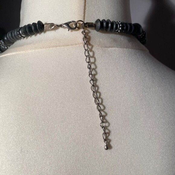 0400 Vintage Fashion Necklace Black Wooden Beads With Rhinestones - Picture 3 of 6